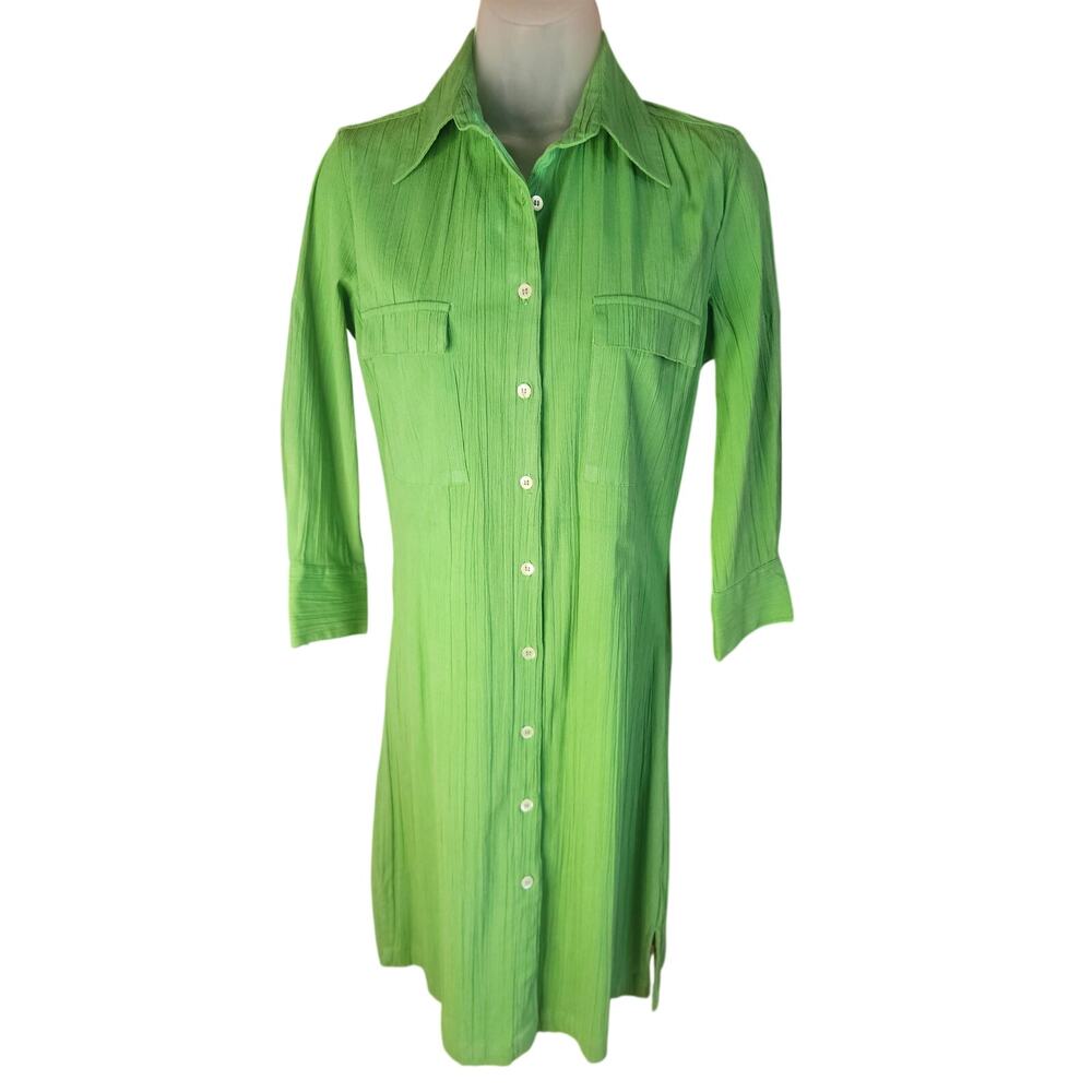 Tootsies Lime Green Shirt Dress Sz XS Front Pockets Button Up Above the Knee - Picture 2 of 8